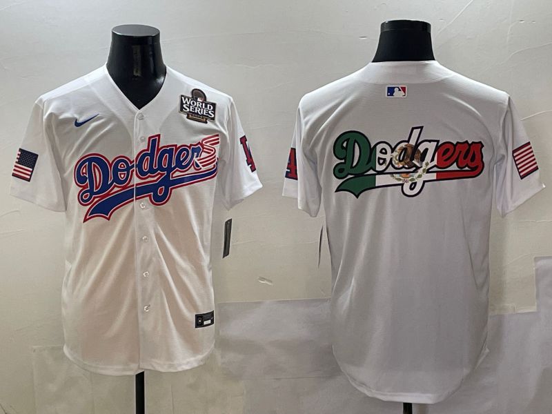 Men Los Angeles Dodgers Blank White national flag second generation joint name Nike 2025 MLB Jersey style 9->youth mlb jersey->Youth Jersey